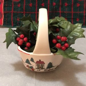 Classic Collection Studio "Joy of Christmas" White China Basket Candy Dish